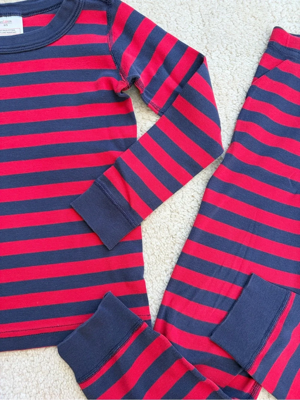 Hanna Andersson Size 110, 5, Red and Navy Striped Long John Two Piece Pajamas
